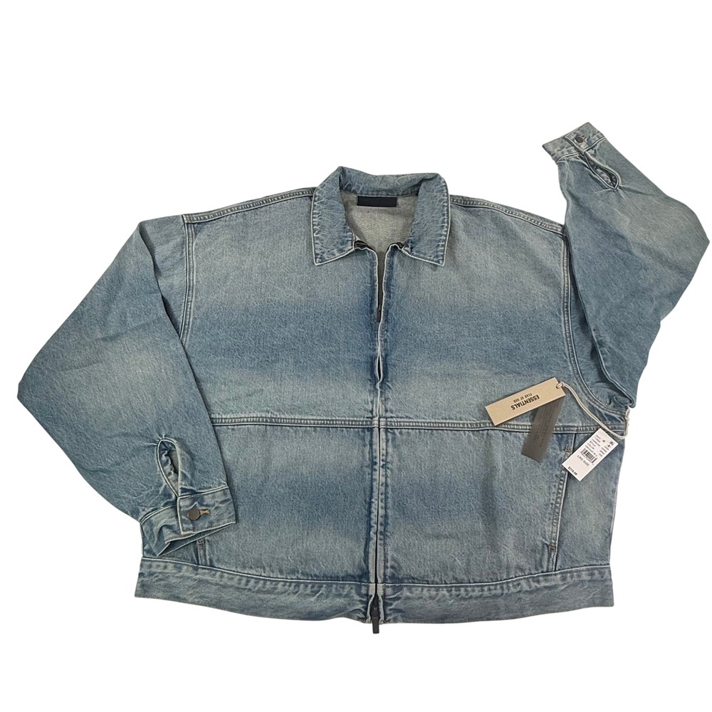 Fear of God Essentials Denim Jacket Vintage Blue Full Zip Relaxed Fit LRG NEW